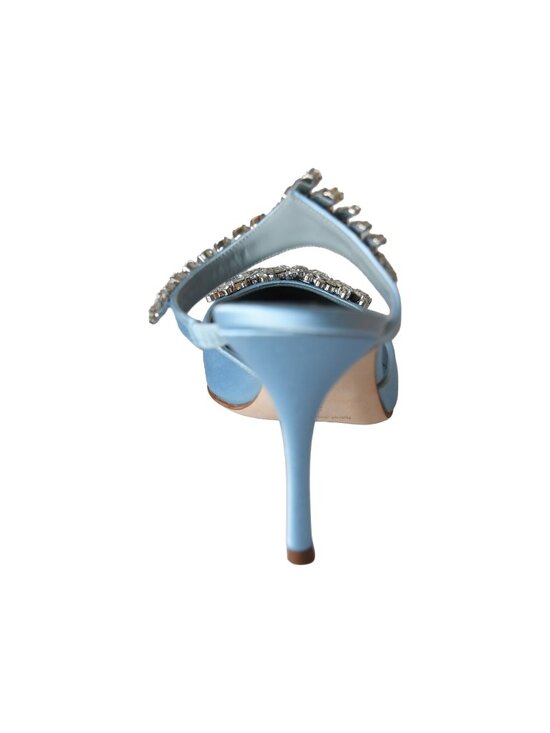 Manolo Blahnik Lurum Satin Mules Heels Blue - Picture 4 of 5